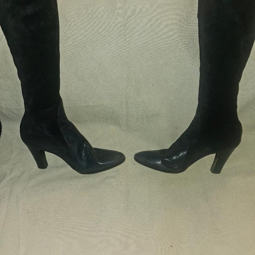 Black suede and leather vintage Raphael knee high full zip dress boot